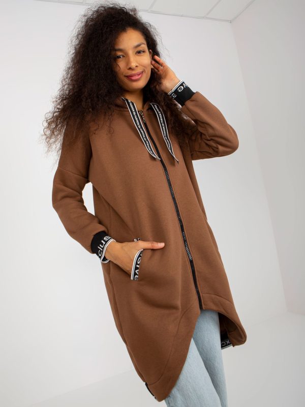 Wholesale Brown Mayar Long Sweatshirt Hooded Sweatshirt