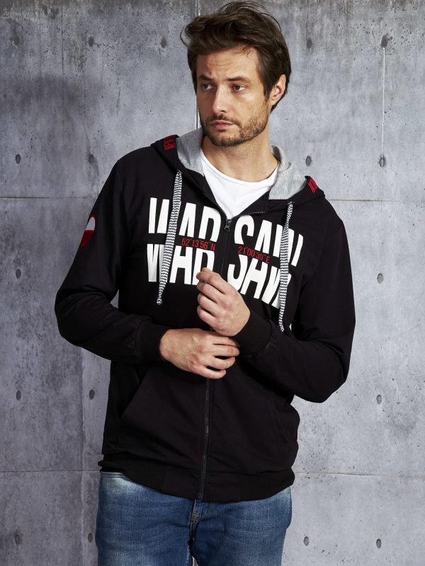 Wholesale Black sweatshirt for men with inscription and print