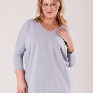 Wholesale Gray blouse with neckline on the back PLUS SIZE