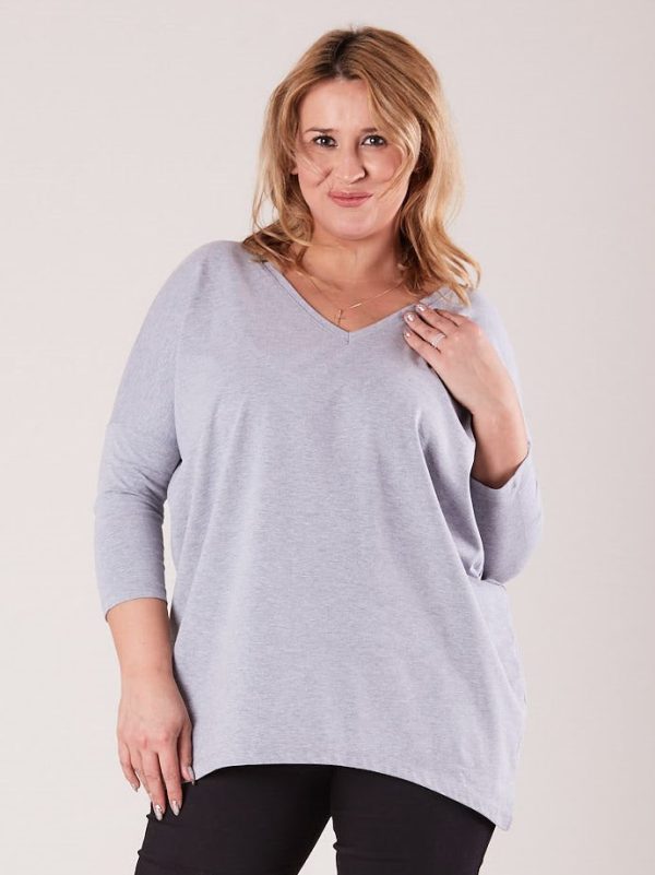 Wholesale Gray blouse with neckline on the back PLUS SIZE