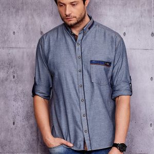 Wholesale Navy blue shirt for men with pocket PLUS SIZE