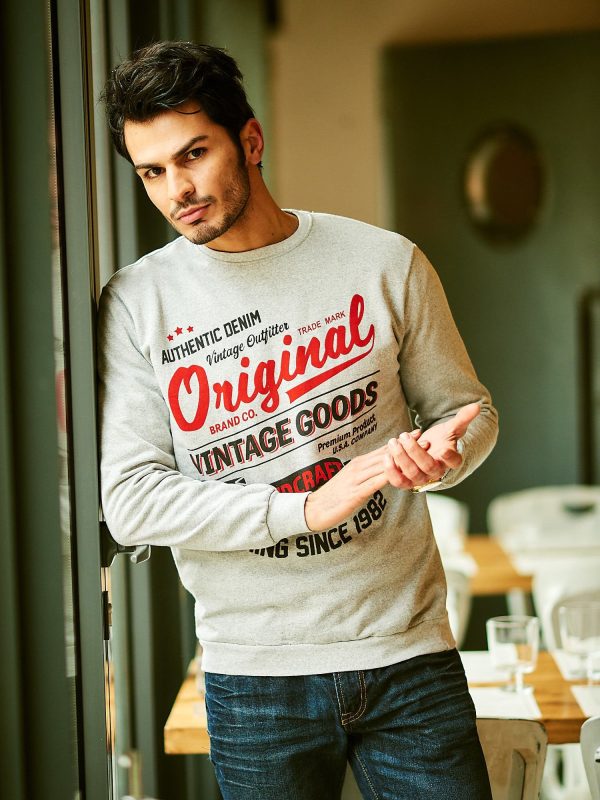 Wholesale Grey sweatshirt for men with vintage print