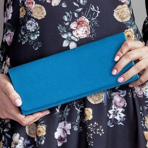 Wholesale Satin plain clutch bag with mirror blue-green