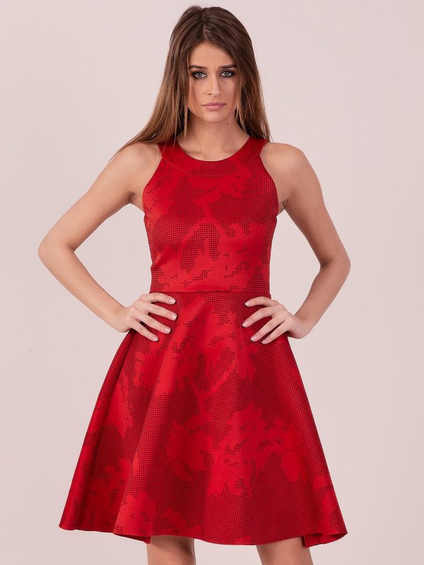 Wholesale Red Satin Floral Pattern Dress