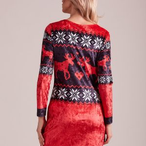 Wholesale Red velvet dress with Norwegian patterns