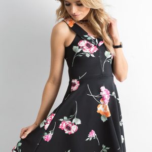 Wholesale Black dress with colorful print