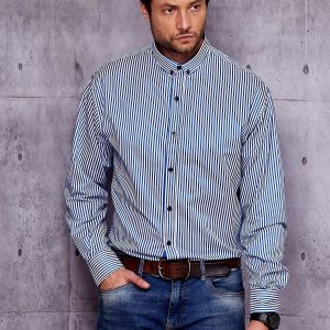 Wholesale Men's White and Blue Plus Size Striped Shirt