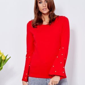 Wholesale Red blouse with pearls on the sleeves