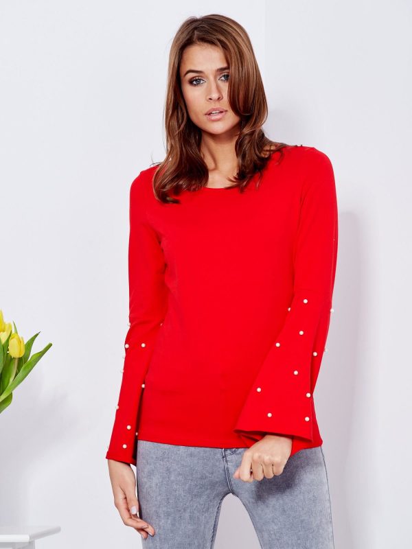 Wholesale Red blouse with pearls on the sleeves