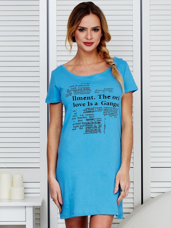 Wholesale Blue cotton dress with print newspaper