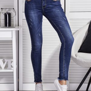 Wholesale Blue regular jeans with unfinished hem