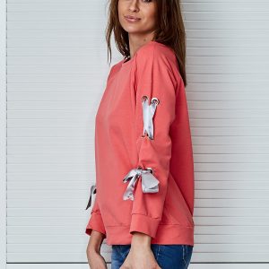 Wholesale Coral sweatshirt with bows on sleeves