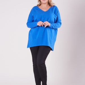 Wholesale Blue blouse with V-neck PLUS SIZE