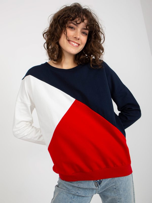 Wholesale Navy blue and red basic sweatshirt with round neckline