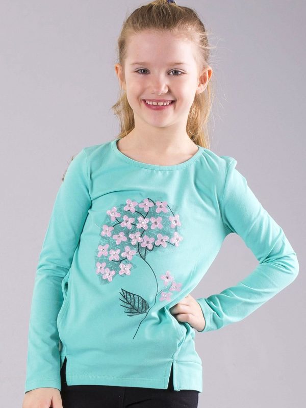 Wholesale Mint girl blouse with print and pockets