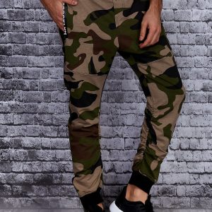 Wholesale Beige Camo Pattern Joggers Men's Pants