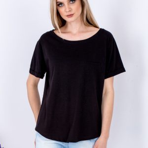 Wholesale Black basic t-shirt with roll-up sleeves