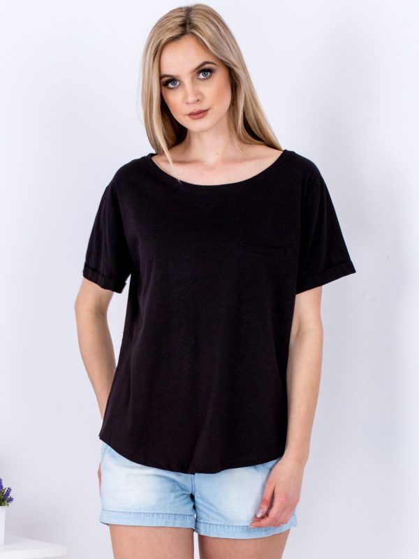 Wholesale Black basic t-shirt with roll-up sleeves