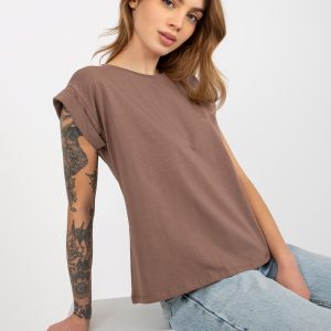 Wholesale Brown Solid Color Basic T-Shirt in Cotton Revolution