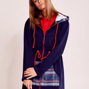 Wholesale Navy blue cardigans with hood and ribbing