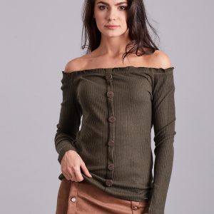 Wholesale Khaki Ribbed Spanish Blouse