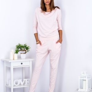 Wholesale Cotton Light Pink Boat Neckline Jumpsuit