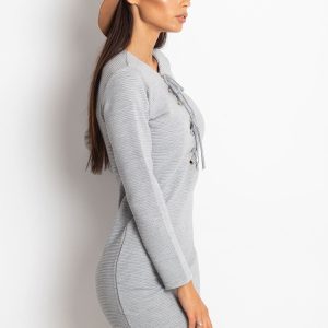 Wholesale Lace up dress with embossed stripes grey