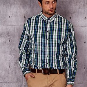 Wholesale Men's green shirt with colorful plaid PLUS SIZE