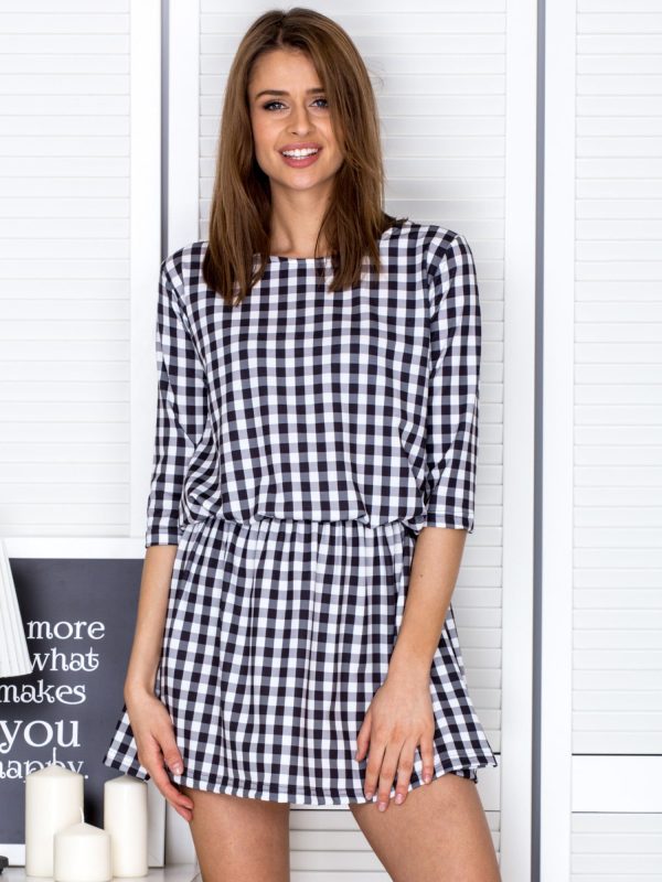 Wholesale Black plaid dress with elastic waistband