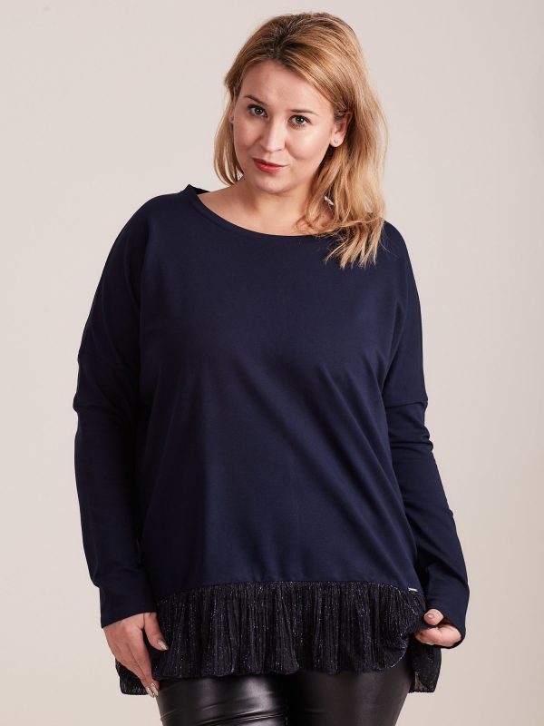 Wholesale Navy blue blouse with frill PLUS SIZE