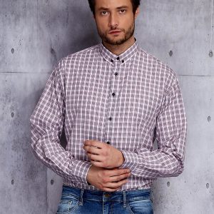 Wholesale Gray men's shirt with contrasting checkered PLUS SIZE