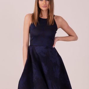 Wholesale Navy blue dress with satin floral pattern