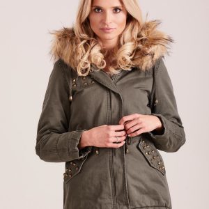 Wholesale Khaki short parka with hood