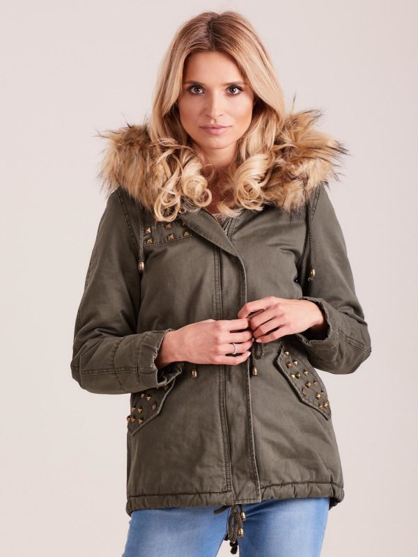 Wholesale Khaki short parka with hood