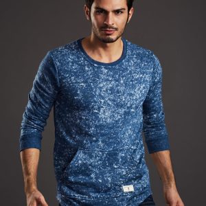 Wholesale Blue sweatshirt for men acid wash with kangaroo pocket