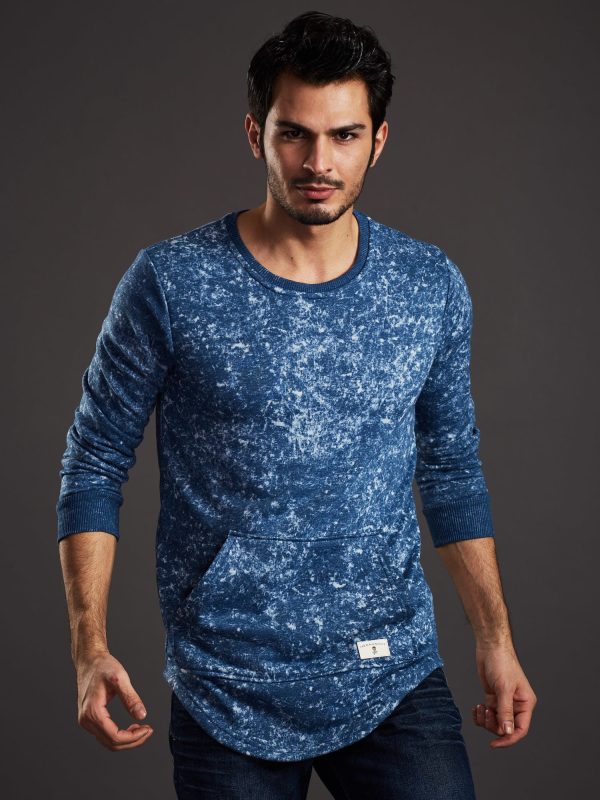 Wholesale Blue sweatshirt for men acid wash with kangaroo pocket