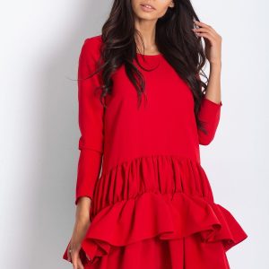 Wholesale Dress with frills red