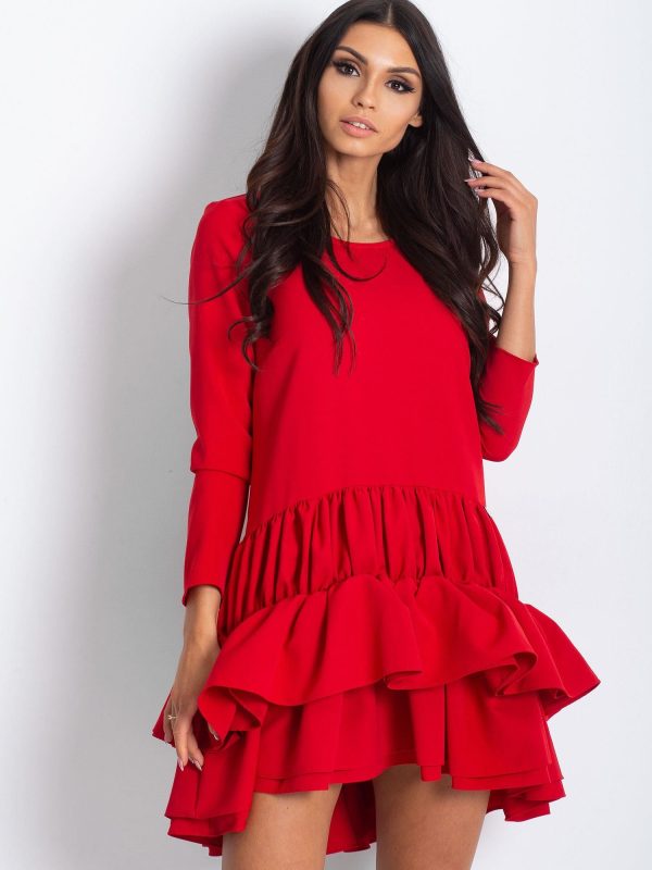 Wholesale Dress with frills red