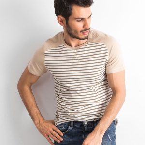 Wholesale Beige Striped Men's T-Shirt