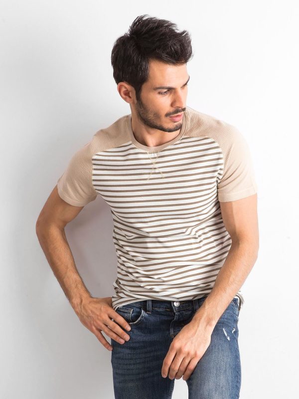 Wholesale Beige Striped Men's T-Shirt