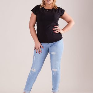 Wholesale Mom jeans pants blue with rips PLUS SIZE