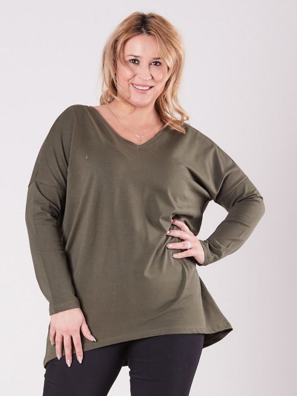 Wholesale Khaki V-neck blouse PLUS SIZE