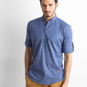 Wholesale Men's blue regular fit shirt with stand-up collar