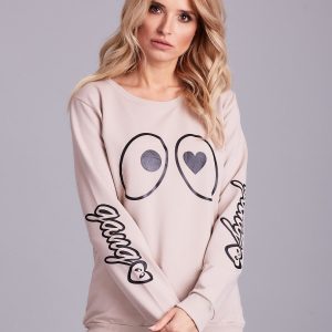 Wholesale Beige Cotton Print Sweatshirt