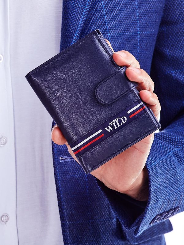 Wholesale Navy blue leather wallet for man with fabric insert