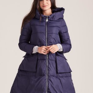 Wholesale Navy blue asymmetrical winter jacket