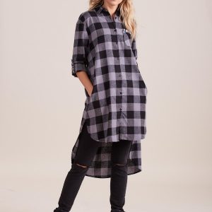 Wholesale Dark Grey Plaid Long Shirt