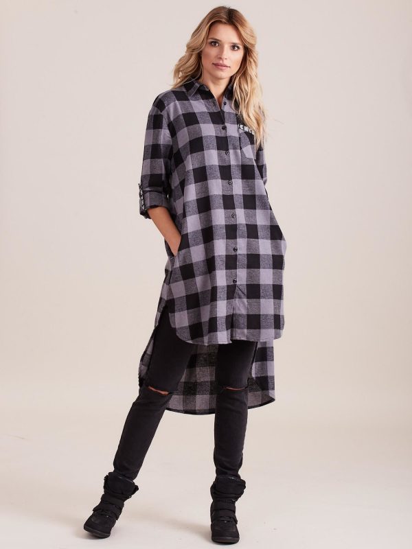 Wholesale Dark Grey Plaid Long Shirt