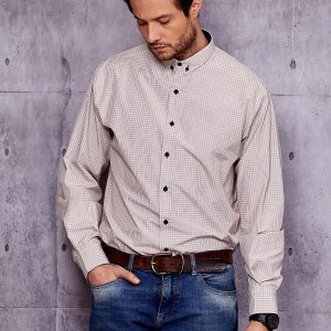 Wholesale Men's Fine Checkered Shirt Beige PLUS SIZE