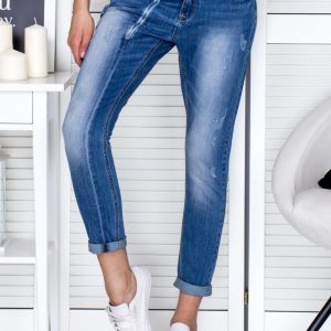 Wholesale Women's Blue Denim Pants with Decorative Zipper